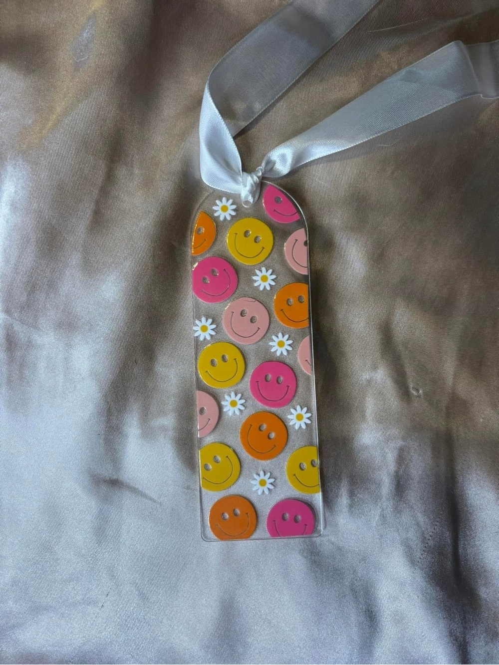 Smiley Face Acrylic Bookmark with Ribbon - Multicolor